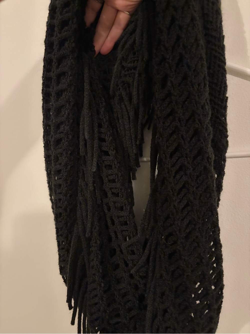 Black Knit Fringe Infinity Scarf Madden Girl